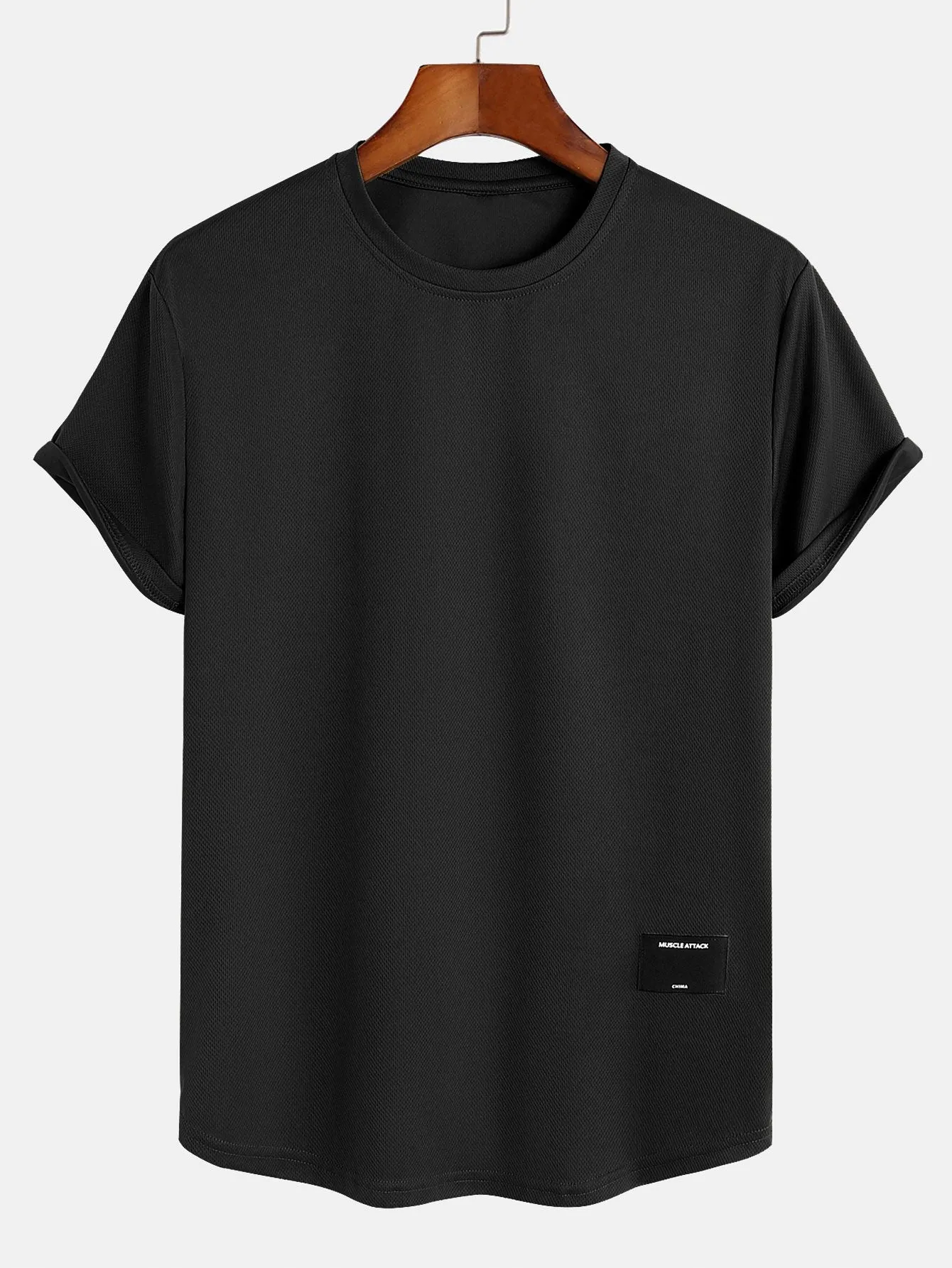 Muscle Fit Arc Hem Mesh T-Shirt sold by Hoooyi product image thumbnail 3