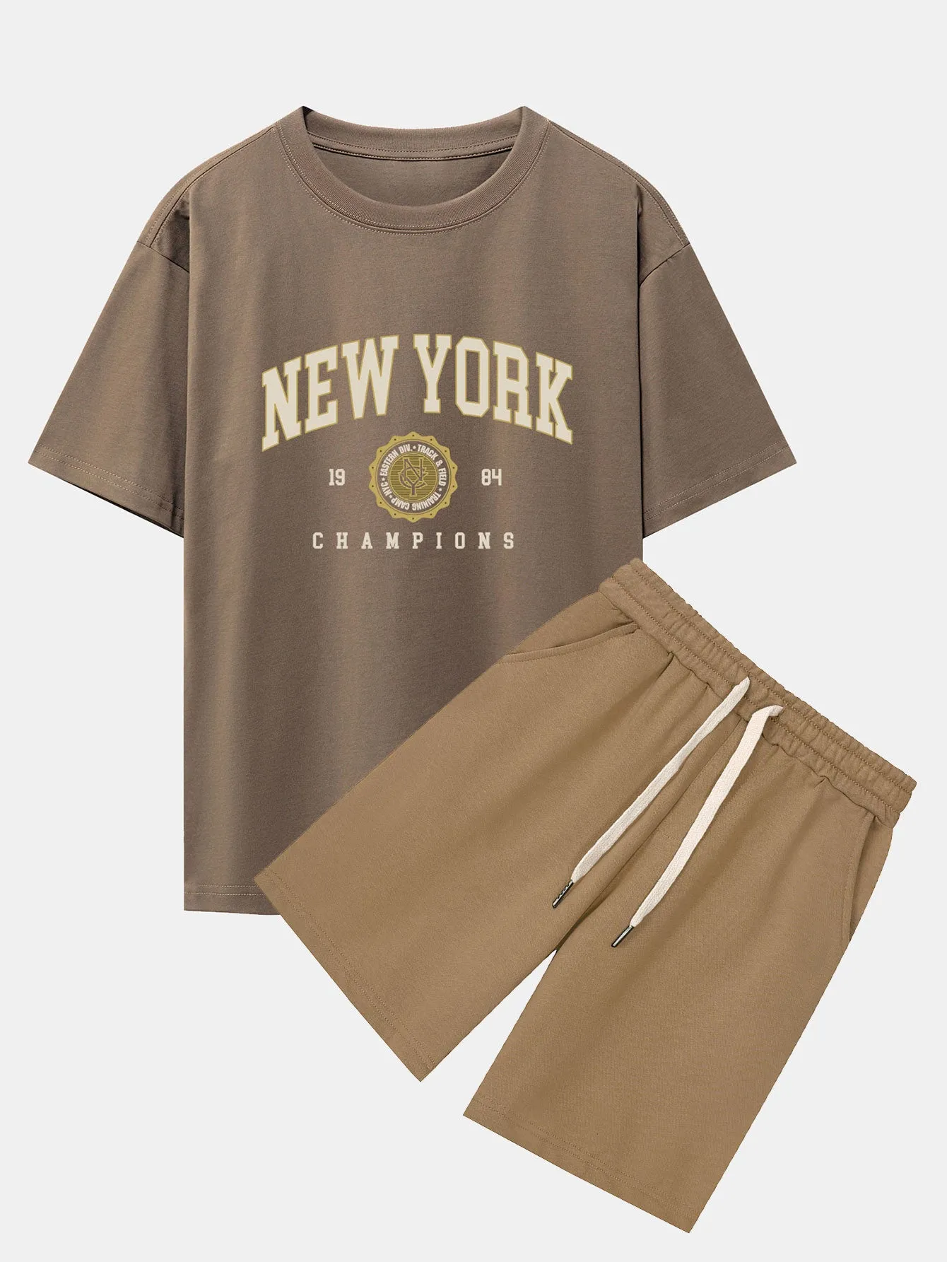 New York Varsity Print Heavy Weight Oversize T-Shirt & Jersey Shorts sold by Hoooyi