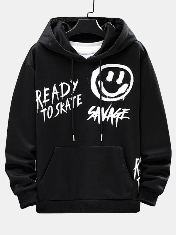 Smiley Graffiti Print Hoodie sold by Hoooyi