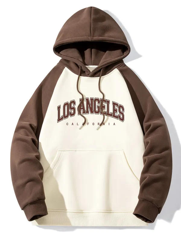 Los Angeles Print Pactchwork Raglan Hoodie sold by Hoooyi