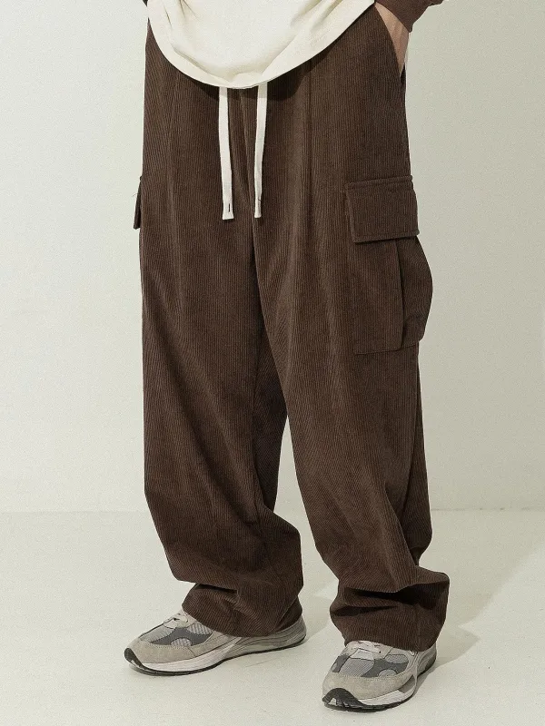 Loose Fit Corduroy Cargo Pants sold by Hoooyi