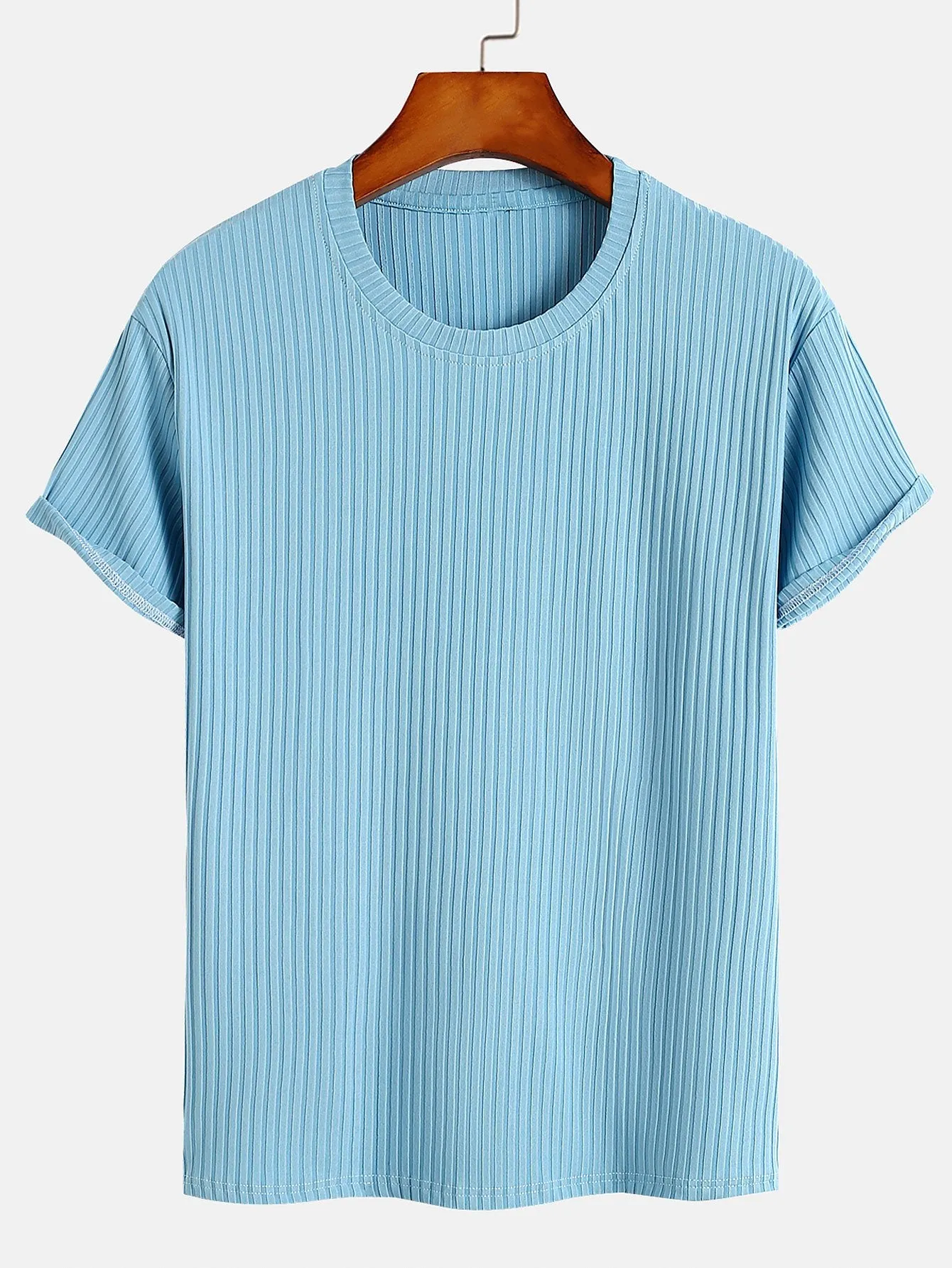 Basic Slim Fit Ribbed T-Shirt sold by Hoooyi product image thumbnail 4