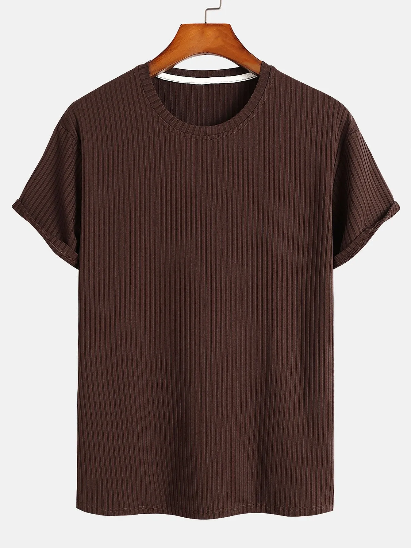 Basic Slim Fit Ribbed T-Shirt sold by Hoooyi product image thumbnail 3