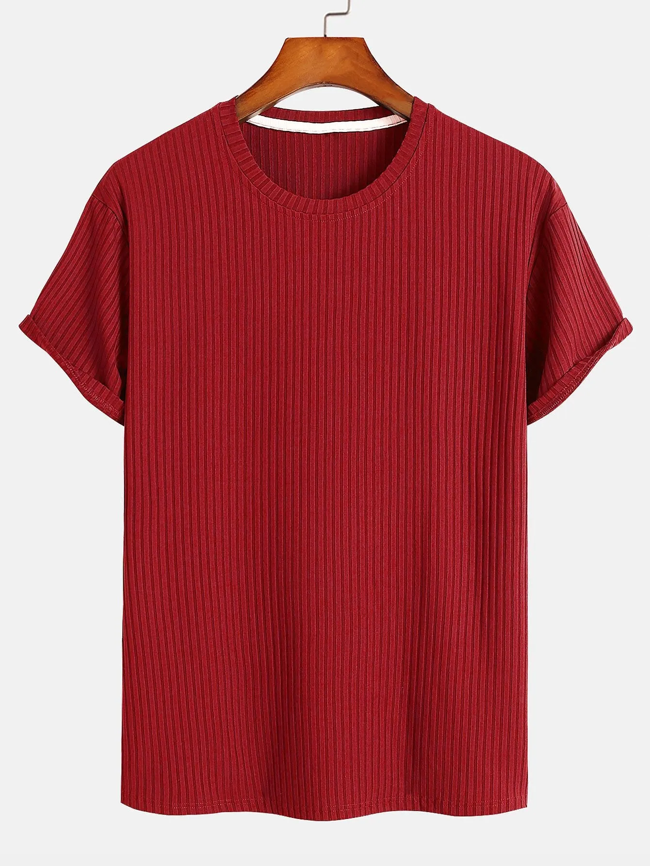 Basic Slim Fit Ribbed T-Shirt sold by Hoooyi product image thumbnail 5