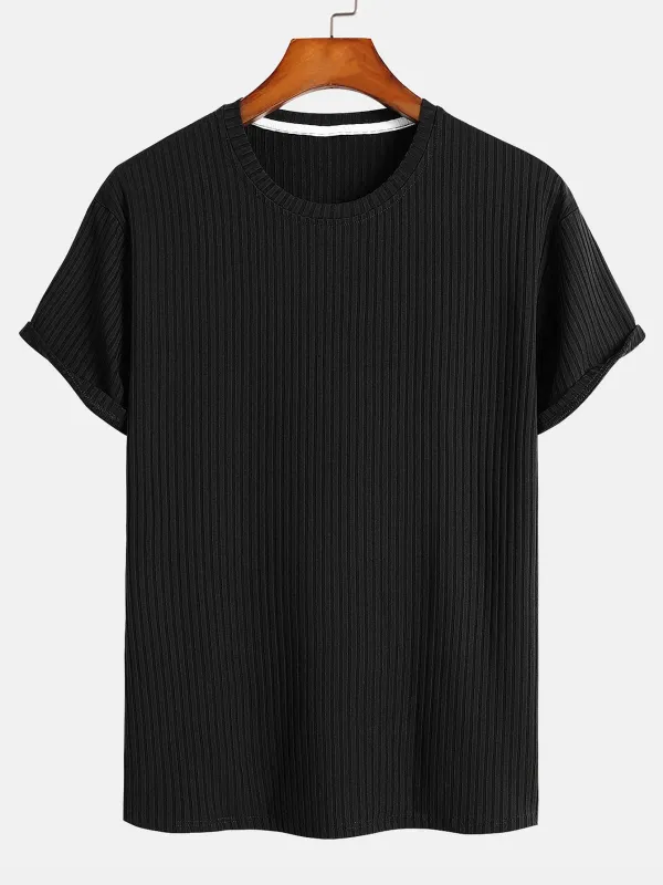 Basic Slim Fit Ribbed T-Shirt sold by Hoooyi