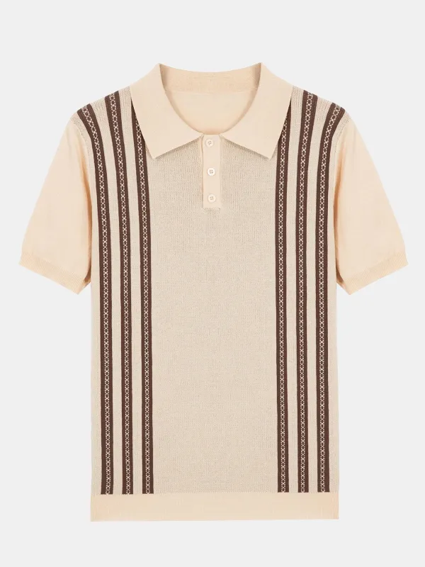 Striped Short Sleeve Sweater Polo sold by Hoooyi