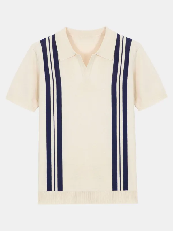 Striped Johnny Collar Sweater Polo sold by Hoooyi