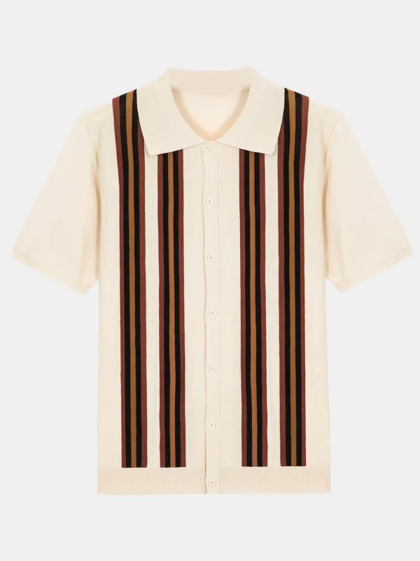 Short Sleeve Striped Button Up Sweater Polo sold by Hoooyi