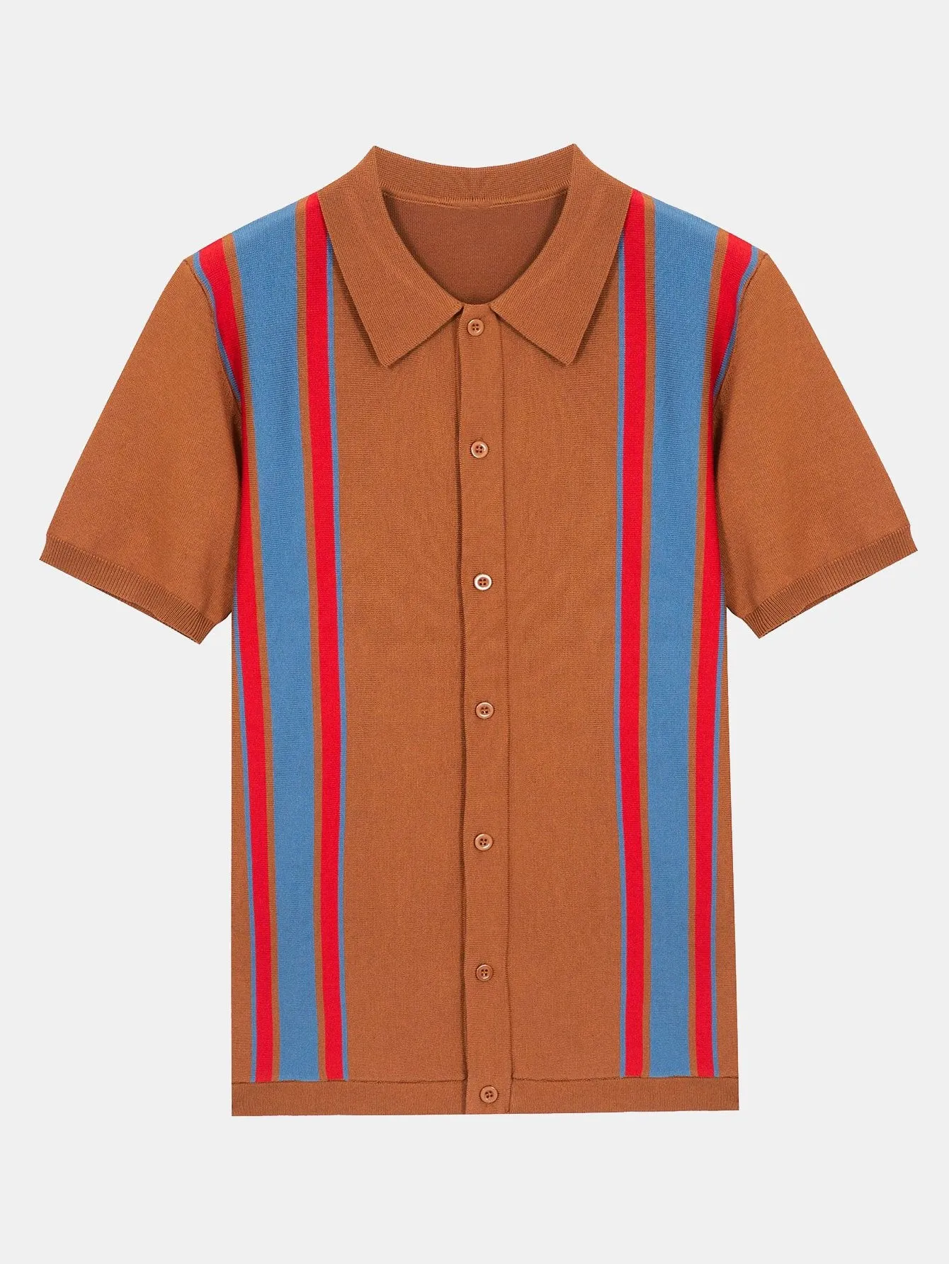Short Sleeve Multi Stripe Button Up Sweater Polo sold by Hoooyi product image thumbnail 3
