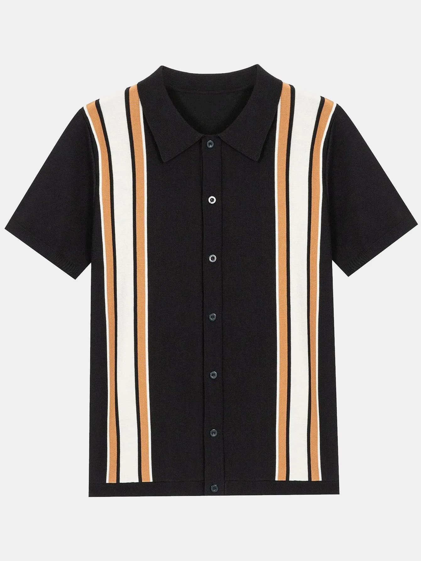 Short Sleeve Multi Stripe Button Up Sweater Polo sold by Hoooyi