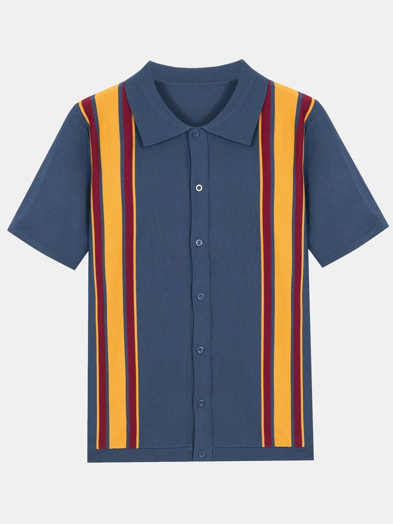 Short Sleeve Multi Stripe Button Up Sweater Polo sold by Hoooyi product image thumbnail 2