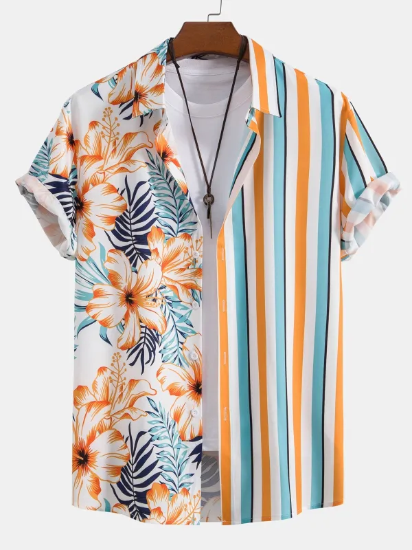 Tropical Stripe Panel Shirt sold by Hoooyi