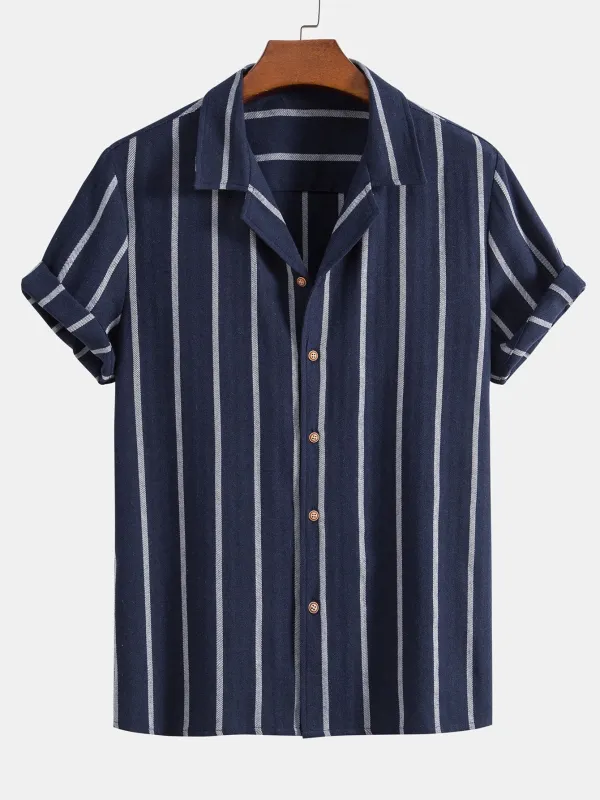 Cotton Blend Striped Cuban Shirt sold by Hoooyi