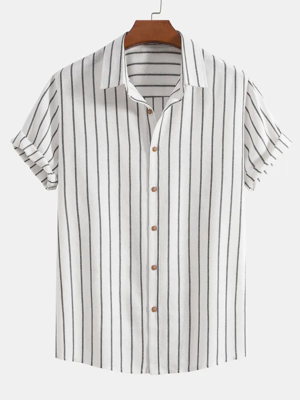 Cotton Blend Striped Button Up Shirt sold by Hoooyi