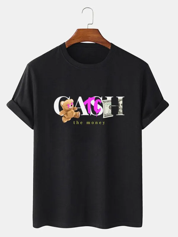 Catch The Money Bear Print T-Shirt sold by Hoooyi