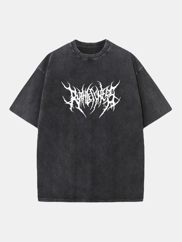 Ruthless Gothic Print Washed Distressed Drop Shoulder T-Shirt sold by Hoooyi