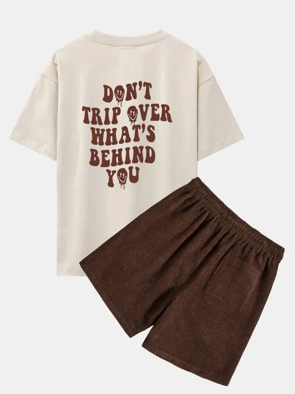Slogan Back Print Oversize T-Shirt & Corduroy Shorts sold by Hoooyi