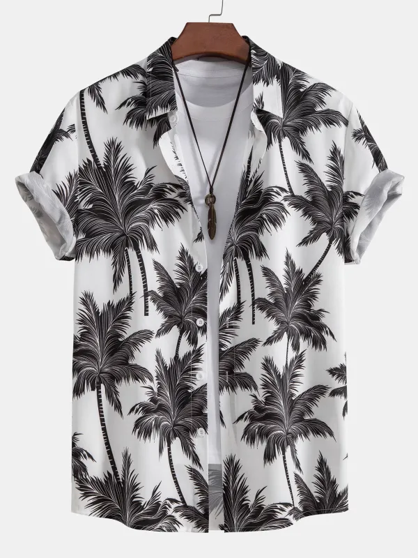 Palm Tree Print Button Up Shirt sold by Hoooyi