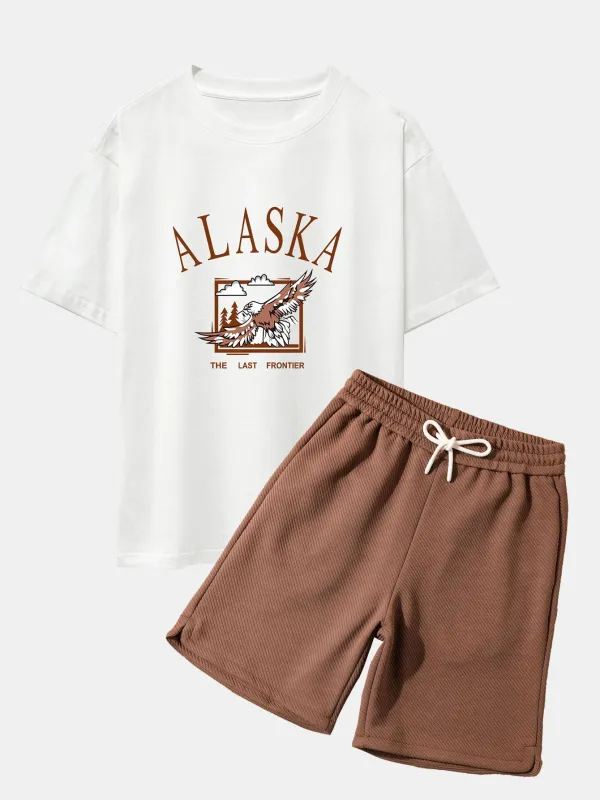 Alaskan Eagle Print Heavy Weight Oversize T-Shirt & Twill Jacquard Shorts made by Hoooyi