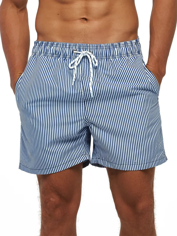 Stripe Print Swim Shorts sold by Hoooyi