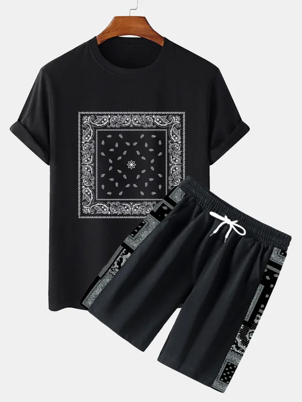 Paisley Bandana Pattern T-Shirt & Paisley Paneled Jersey Shorts sold by Hoooyi