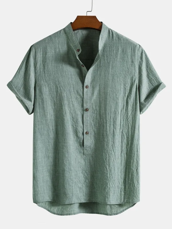 Short Sleeve Half Button Fly Henley Collar Shirt sold by Hoooyi