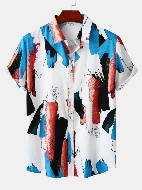 Colorful Brushstroke Print Button Up Shirt sold by Hoooyi