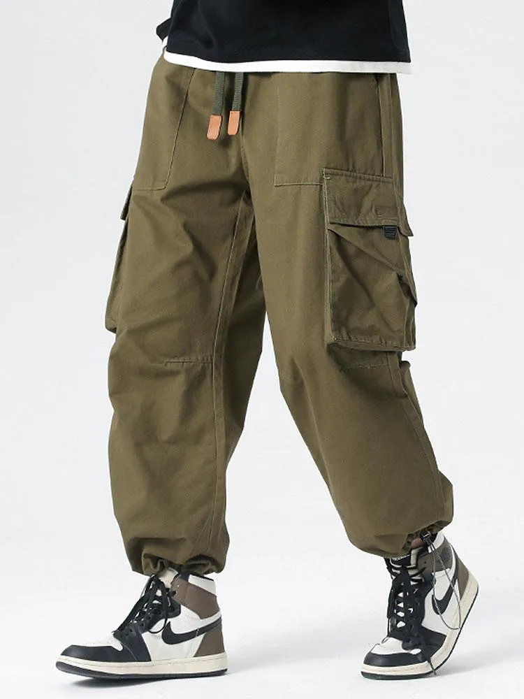 Elastic Drawstring Cuff Parachute Cargo Pants sold by Hoooyi