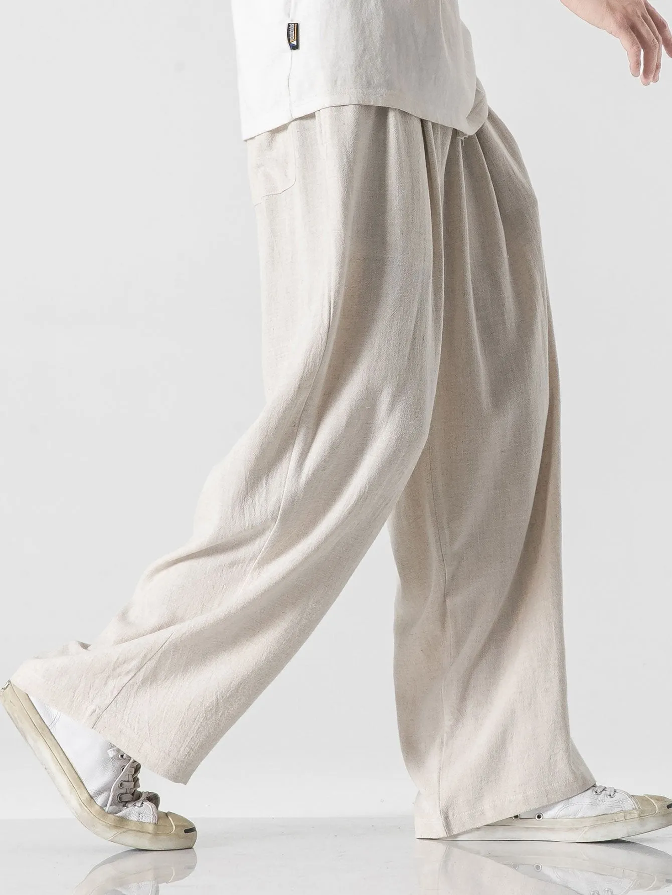 Linen And Cotton Blend Relax Fit Wide Leg Pants sold by Hoooyi product image thumbnail 3