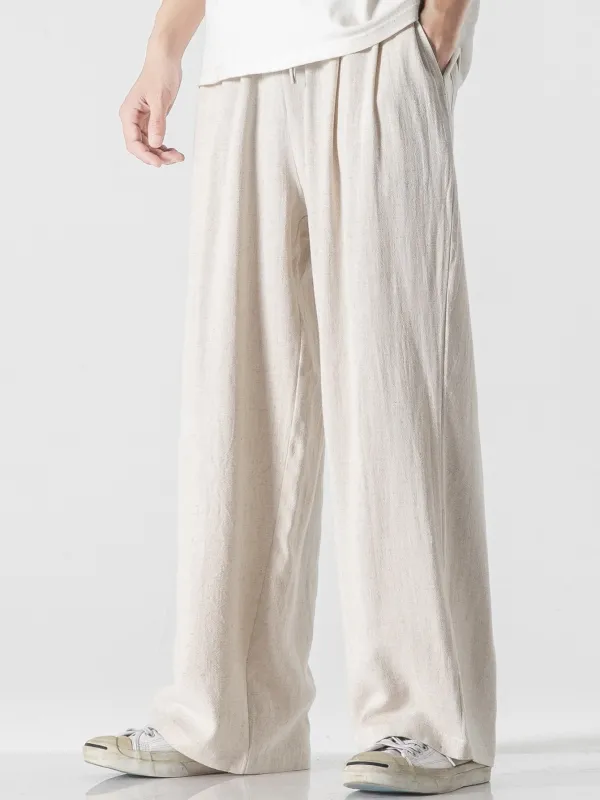 Linen And Cotton Blend Relax Fit Wide Leg Pants sold by Hoooyi