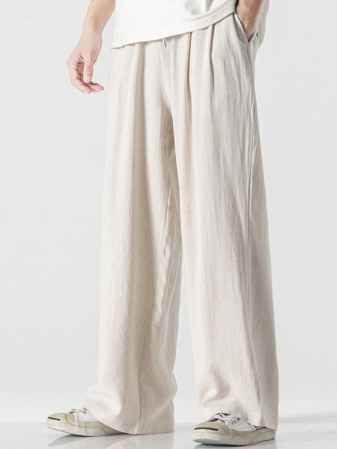 Linen And Cotton Blend Relax Fit Wide Leg Pants sold by Hoooyi