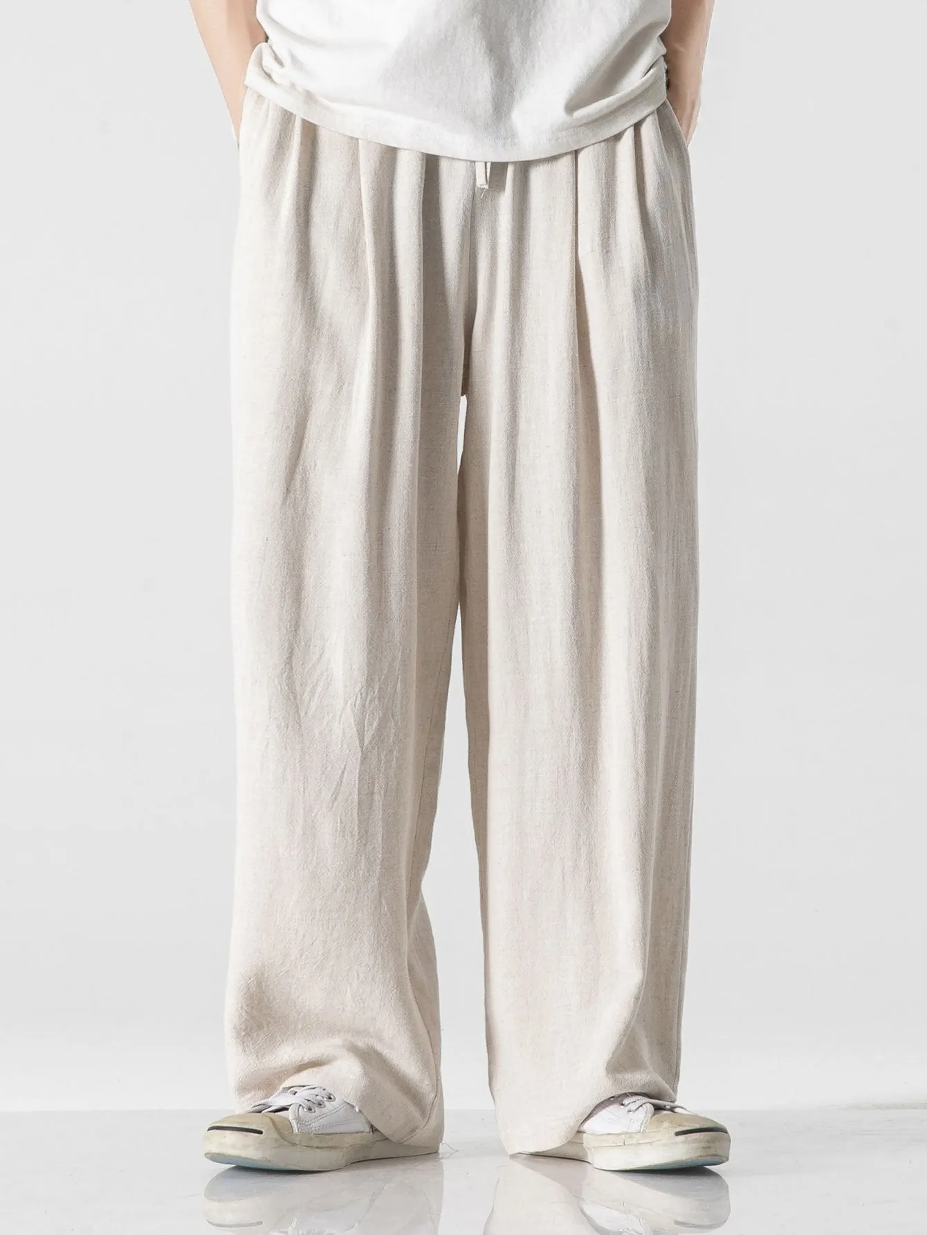 Linen And Cotton Blend Relax Fit Wide Leg Pants sold by Hoooyi product image thumbnail 2