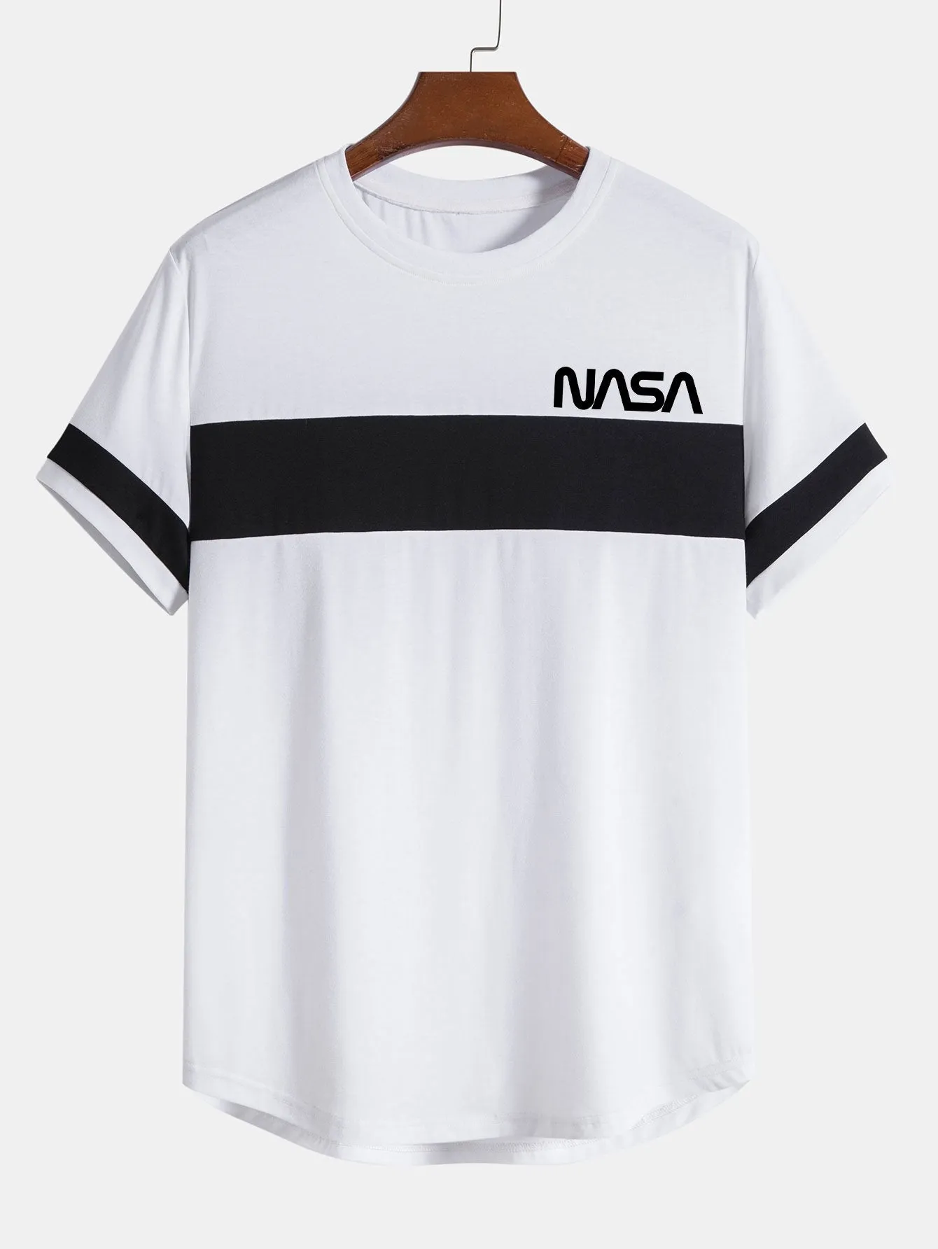 NASA Print Color Block Patchwork Arc Hem T-Shirt sold by Hoooyi product image thumbnail 3
