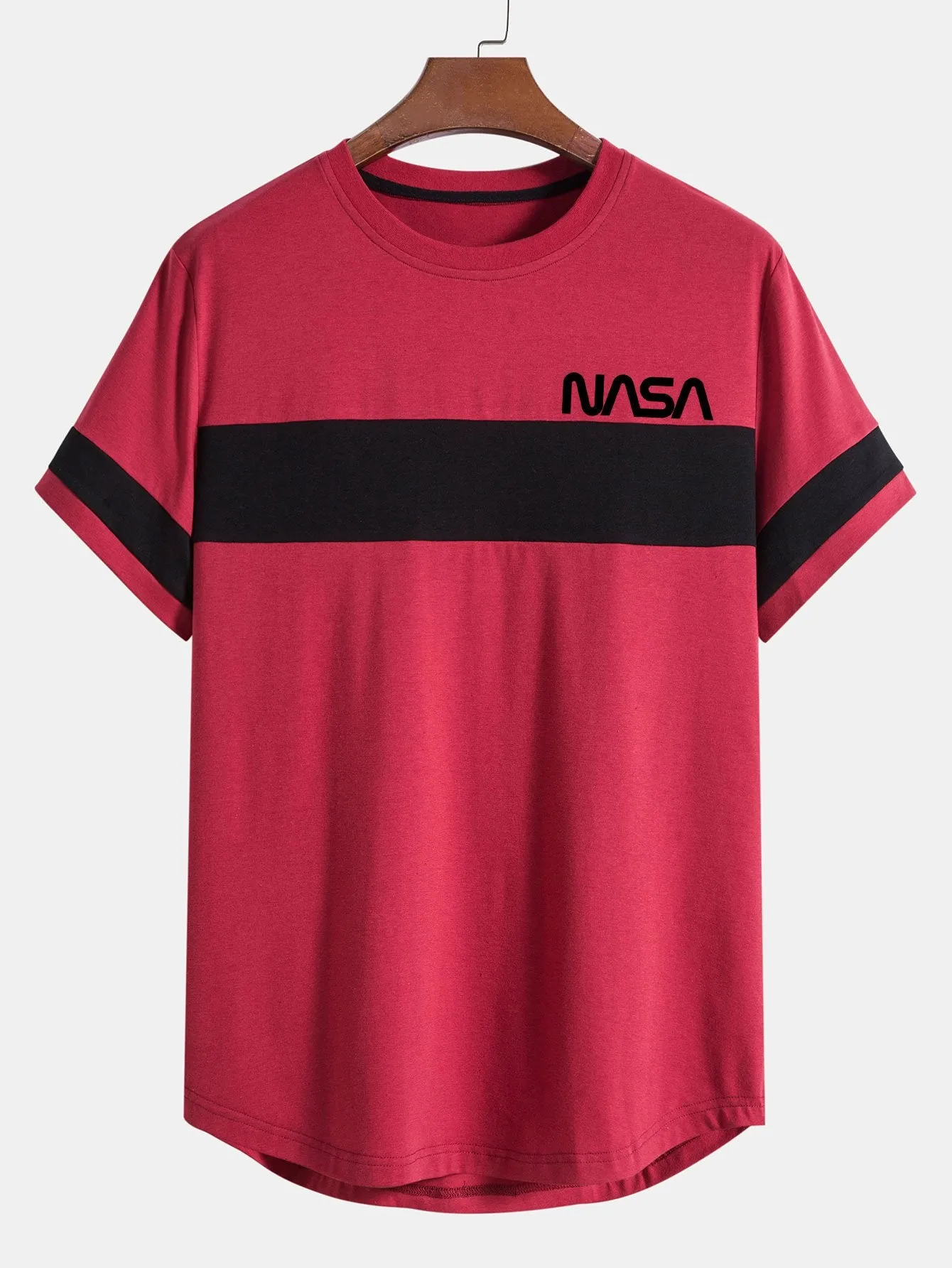 NASA Print Color Block Patchwork Arc Hem T-Shirt sold by Hoooyi product image thumbnail 2
