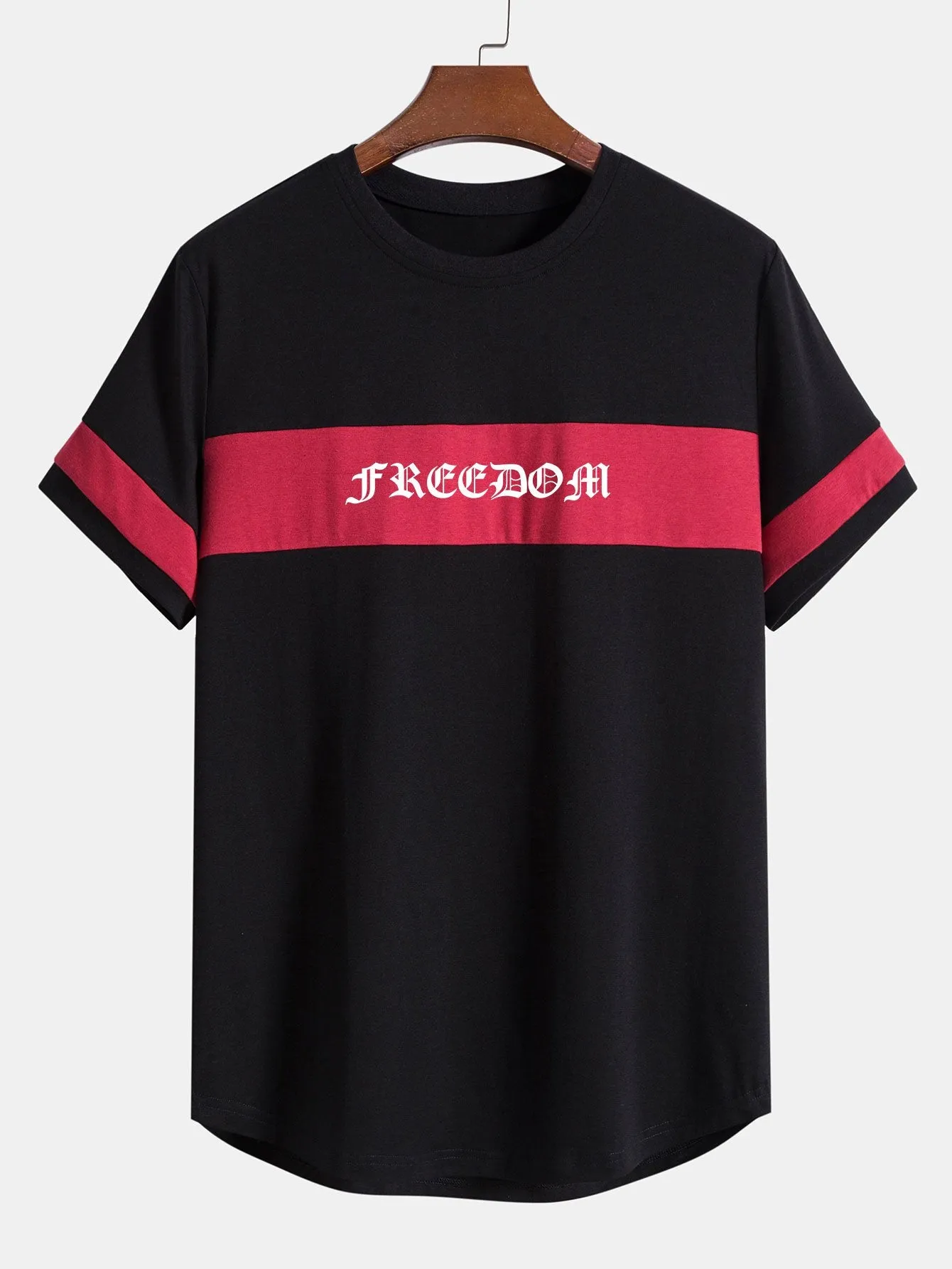 Freedom Print Color Block Patchwork Arc Hem T-Shirt sold by Hoooyi product image thumbnail 2