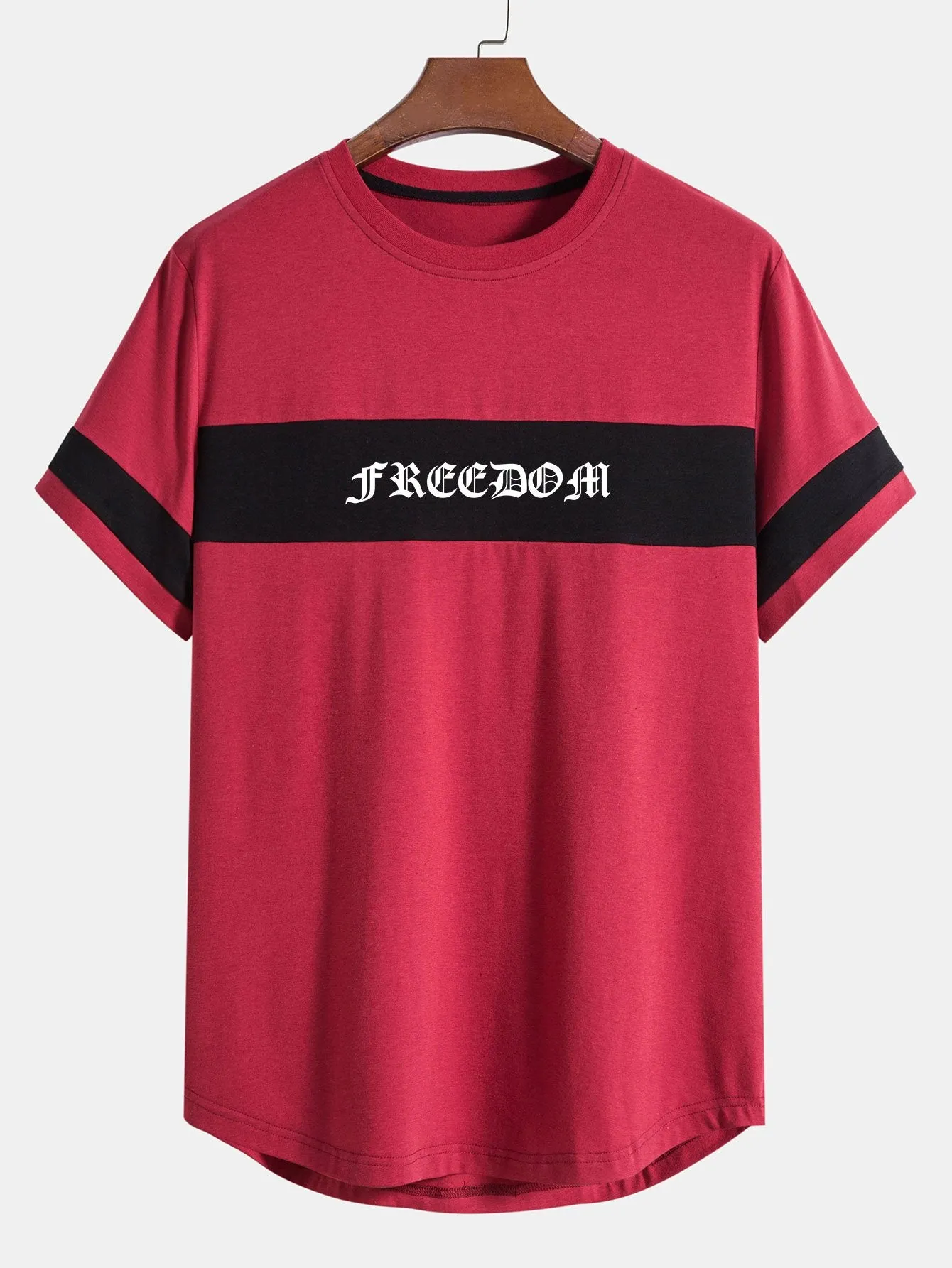 Freedom Print Color Block Patchwork Arc Hem T-Shirt sold by Hoooyi product image thumbnail 3