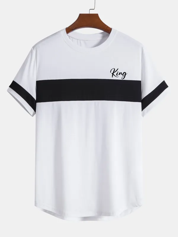 King Print Color Block Patchwork Arc Hem T-Shirt sold by Hoooyi