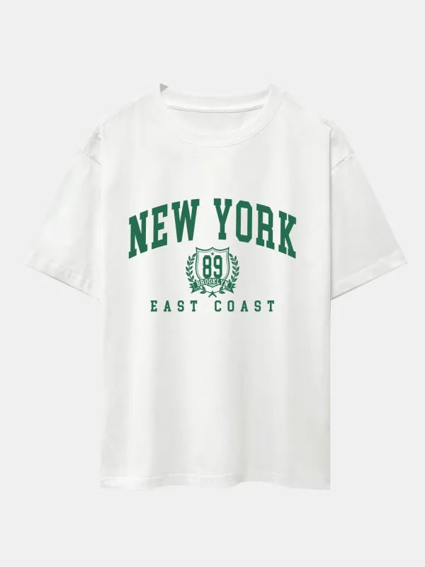 New York Varsity Print Drop Shoulder Oversize T-Shirt sold by Hoooyi