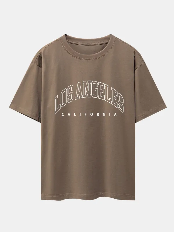 Los Angeles Letter Print Drop Shoulder Oversize T-Shirt sold by Hoooyi
