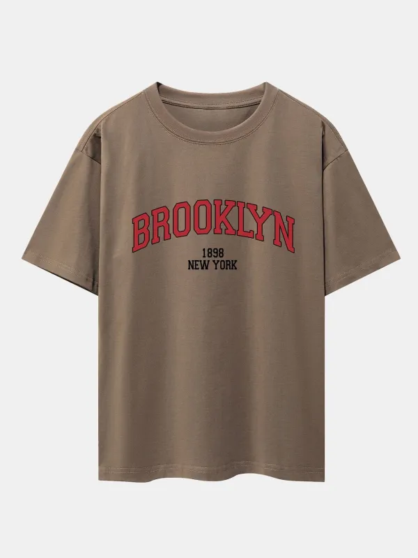 Brooklyn Print Drop Shoulder Oversize T-Shirt sold by Hoooyi