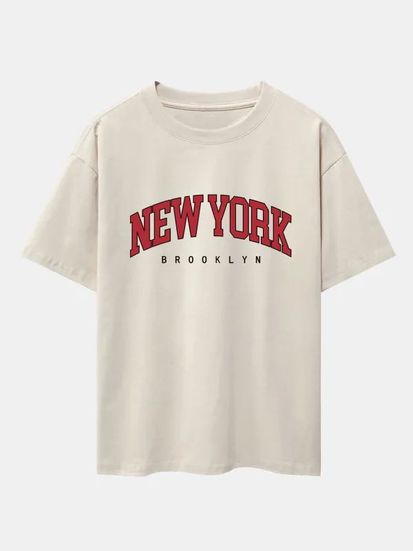 New York Print Drop Shoulder Oversize T-Shirt sold by Hoooyi