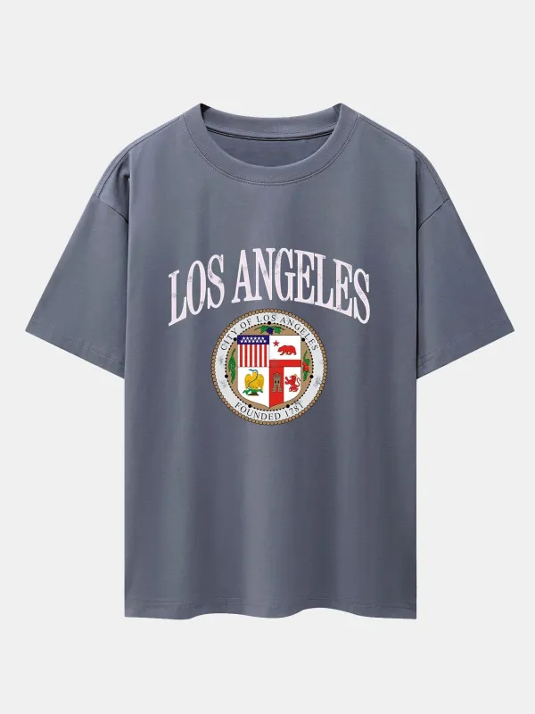 Los Angeles Coat Of Arms Print Drop Shoulder Oversize T-Shirt sold by Hoooyi