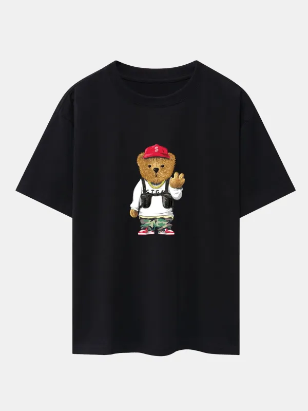 Cool Bear Print Drop Shoulder Oversize T-Shirt sold by Hoooyi