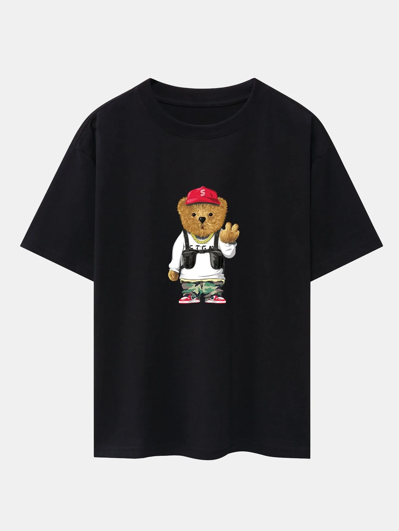 Cool Bear Print Drop Shoulder Oversize T-Shirt sold by Hoooyi