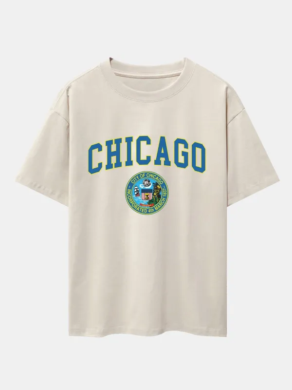 Chicago Coat Of Arms Print Drop Shoulder Oversize T-Shirt sold by Hoooyi