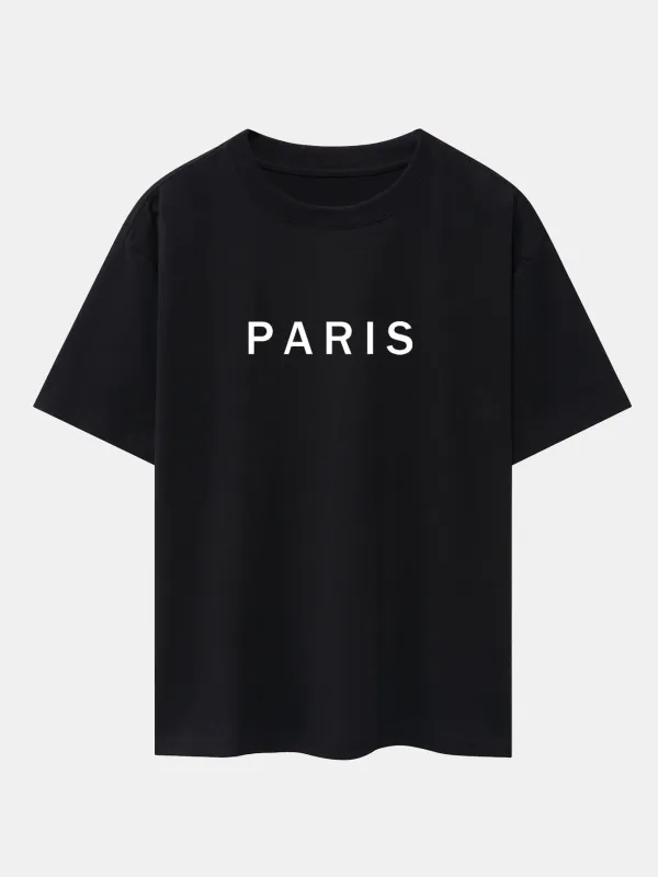 Paris Print Dropped Shoulders Oversize T-Shirt sold by Hoooyi