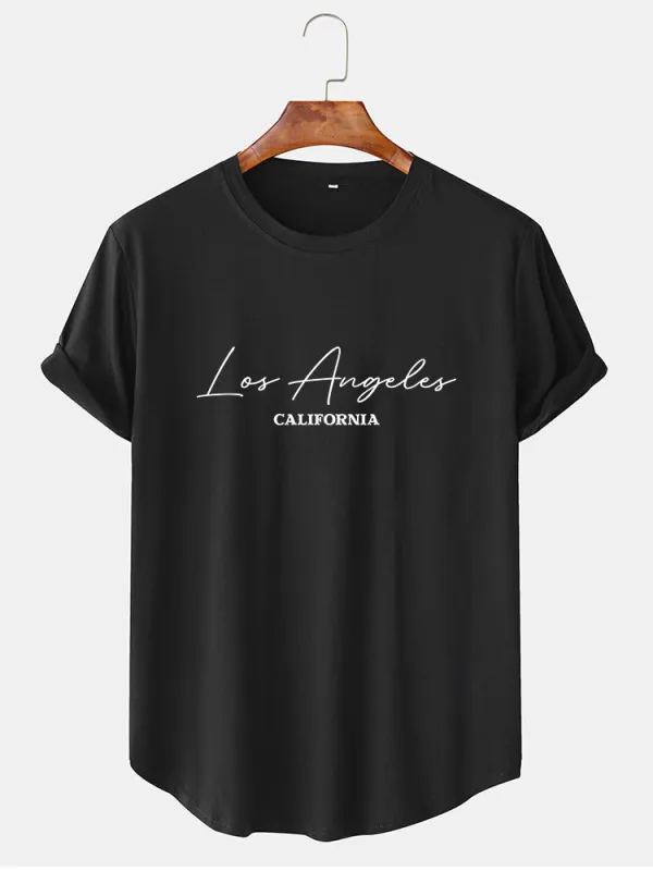 Los Angeles Handwritten Print Arc Hem T-Shirt sold by Hoooyi