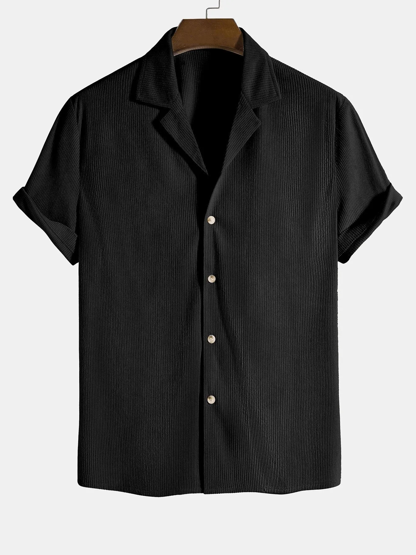 Short Sleeve Corduroy Revere Shirt sold by Hoooyi product image thumbnail 5