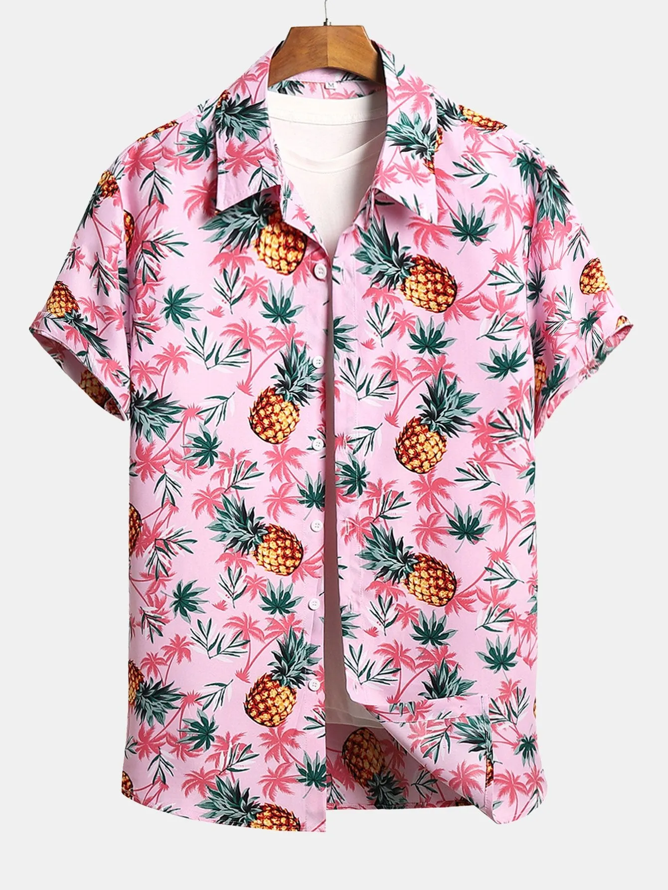 Pineapple Palm Tree Print Button Up Shirt sold by Hoooyi