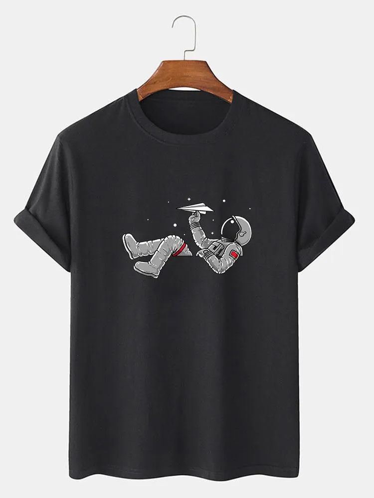 Astronaut Throwing A Paper Airplane Print T-Shirt sold by Hoooyi